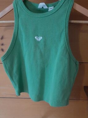 Roxy Women's Green Ribbed Cropped Tank with Logo